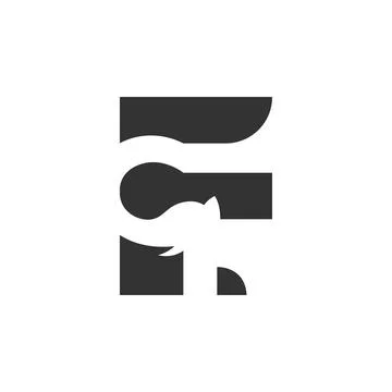 Letter E and Elephant Logo. Minimalist Silhouette Stock Illustration