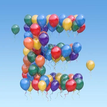 Letter E from balloons in the sky. Text letter for  holiday, birthday, celebr Stockillustratie