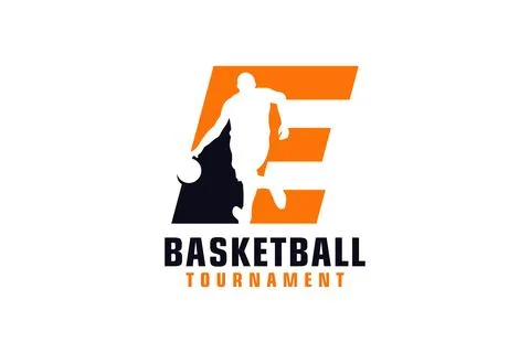 Letter E with Basketball Logo Design. Vector Design Template Elements for S.. Stockillustratie