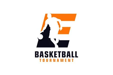 Letter E with Basketball Logo Design. Vector Design Template Elements for S.. Illustrazione stock