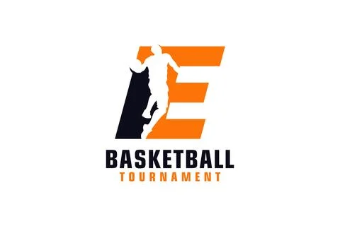 Letter E with Basketball Logo Design. Vector Design Template Elements for S.. Illustrazione stock