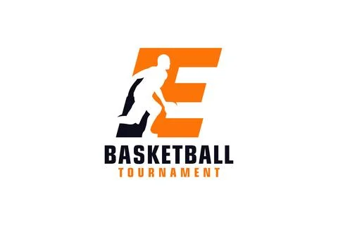 Letter E with Basketball Logo Design. Vector Design Template Elements for S.. Illustrazione stock