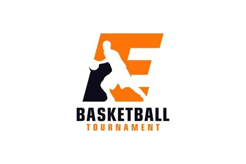 Letter E with Basketball Logo Design. Vector Design Template Elements for S.. Illustrazione stock
