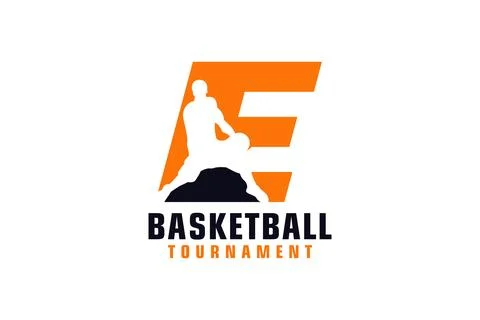Letter E with Basketball Logo Design. Vector Design Template Elements for S.. Illustrazione stock