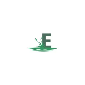 Letter E behind puddles and grass template Stock Illustration