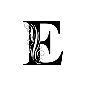 Letter E Black letters.  flower   beautiful capital alphabet Stock Illustration