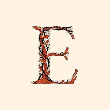 Letter E with branches and leaves Stock Illustration