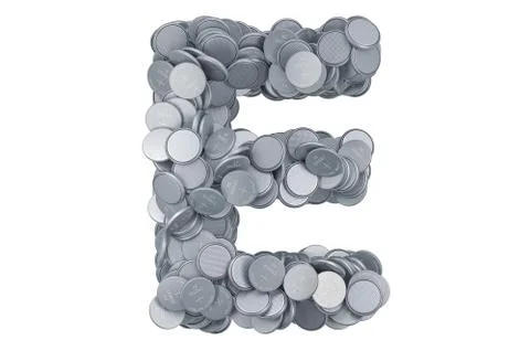 Letter E from button cells, 3D rendering Stock Illustration