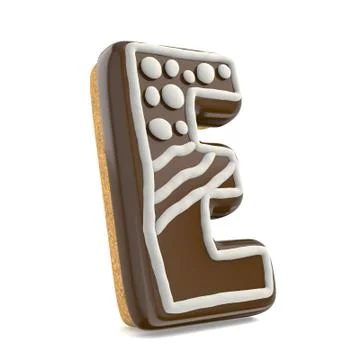 Letter E chocolate Christmas gingerbread font decorated with white lines an.. Stock Illustration