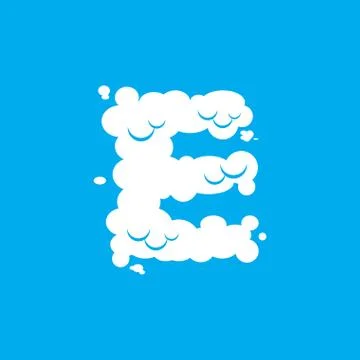 Letter E cloud font symbol. White Alphabet sign on blue sky Stock Illustration