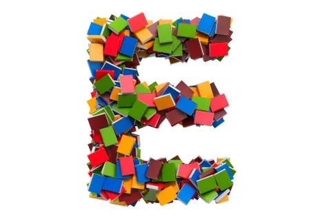 Letter E from colored books. 3D rendering Stock Illustration