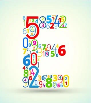 Letter E, colored vector font from numbers Illustrazione stock