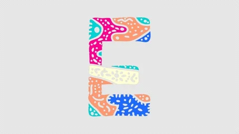 Letter E. Colorful bright multi-colored contrasting cartoon doodle symbol, or Stock-Footage 154976920