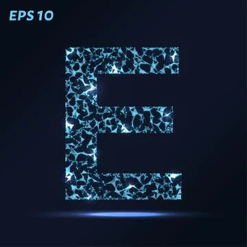 The letter E consists of points, lines and triangles. Vector illustration. Stock Illustration