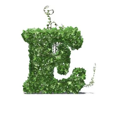Letter E created of green ivy leaves with shadow on the floor Illustrazione stock