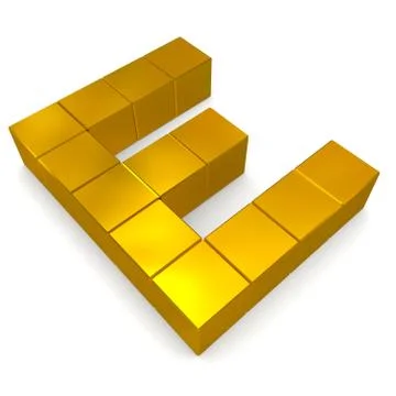 Letter e cubic golden Stock-Illustration