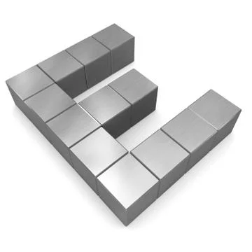 Letter e cubic metal Stock Illustration