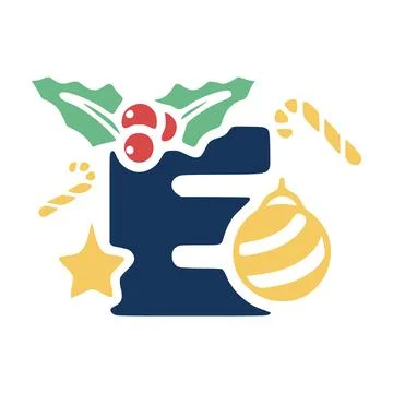 The letter e is decorated with mistletoe and Christmas elements. New Year let Stock Illustration
