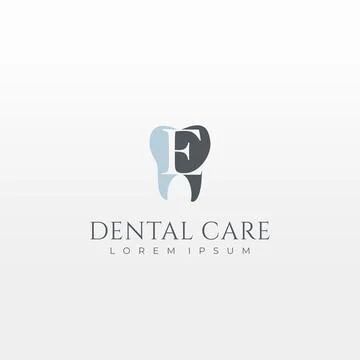 Letter E Dental Tooth Logo Design Stock Illustration