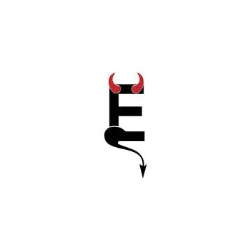 Letter E with devil's horns and tail icon logo design vector 스톡 일러스트