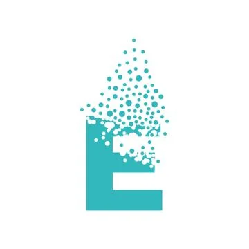 Letter E dispersing into a cloud of bubbles Stock Illustration