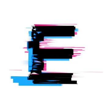 Letter E distorted neon glitch effect text font. 3D Render Stock Illustration