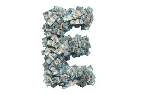 Letter E from dollar packs. 3D rendering Stock Illustration