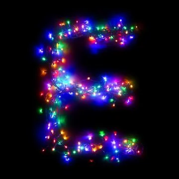 The letter "E" of the English alphabet from a multi-colored electric garland  Stock Illustration
