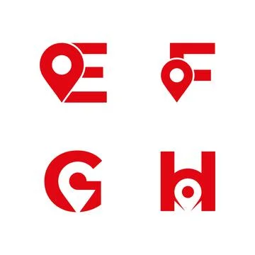 Letter E F G H logo with location icon. E F G H pointer logo template, gps .. Stock Illustration
