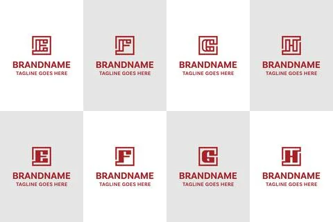 Letter E F G H Square Corporate Logo Set, symbolizing stability, profession.. Stock Illustration