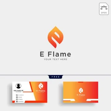 Letter E flame logo template with business card Stock Illustration