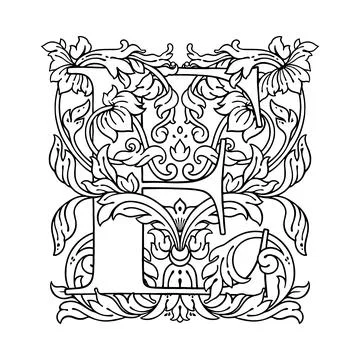 Letter E flower ornament Monogram alphabet. Beautiful floral capital letters  Stock Illustration