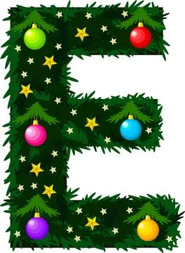 The letter E. Font in the form of a Christmas tree. Stock Illustration