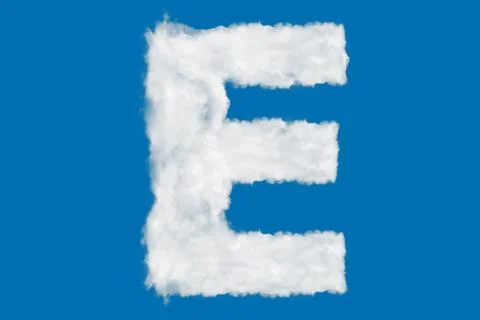 Letter E font shape element made of clouds on blue Stock Illustration