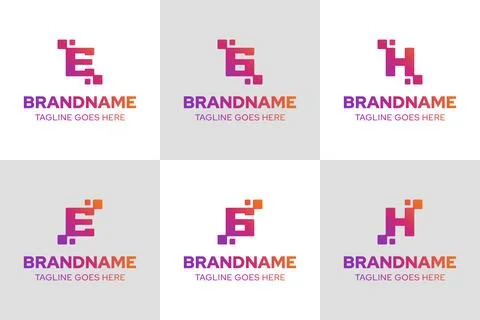 Letter E G H Pixel Data Logo Set, symbolizing connectivity, innovation, and.. 스톡 일러스트