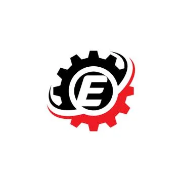 Letter E Gear Logo Design Template Stock Illustration