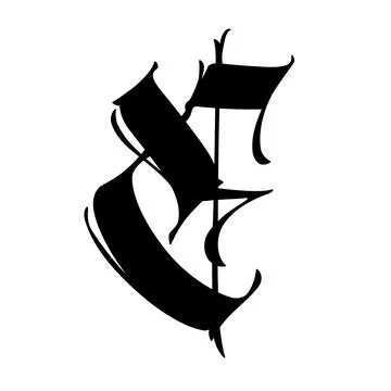 Letter E, in the Gothic style. Vector. Alphabet. Calligraphy and lettering. M Stock Illustration