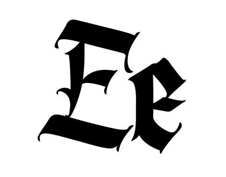 Letter E, in the Gothic style. Vector. Alphabet. The symbol is isolated on a Stock Illustration