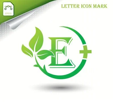 Letter E with green leaf vector template Stock Illustration