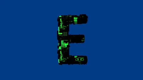 Letter E - hi-tech cyber punk black and green alphabet on blue Stock Illustration