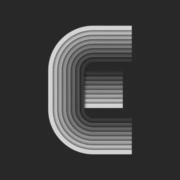 Letter E initial monogram 3d logo, stepped gray gradient parallel stripes, .. Stockillustratie
