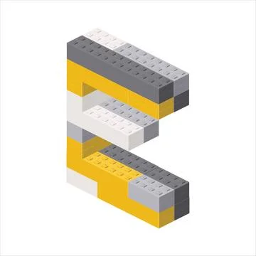 Letter E in isometric view assembled from plastic blocks. Vector Stock-Illustration