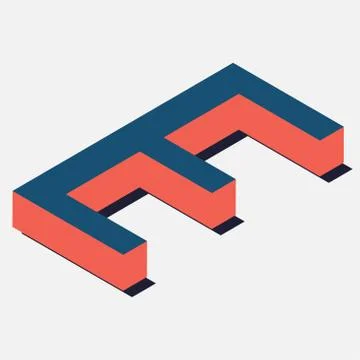 Letter in E isometric view. Blue-orange colors. Stock Illustration