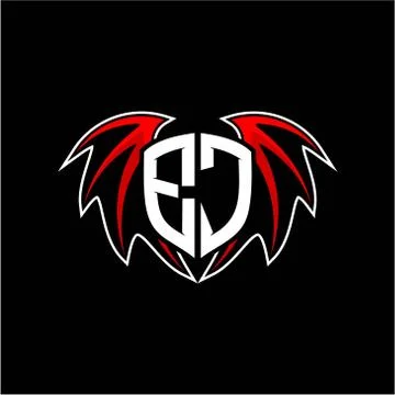 Letter E J initial vector logo template with a minimalist dragon wing style Stock Illustration