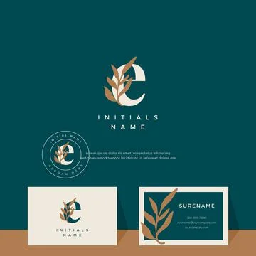 Letter E with leaf Beauty vector logo design of initial wedding, fashion, bou Stock Illustration
