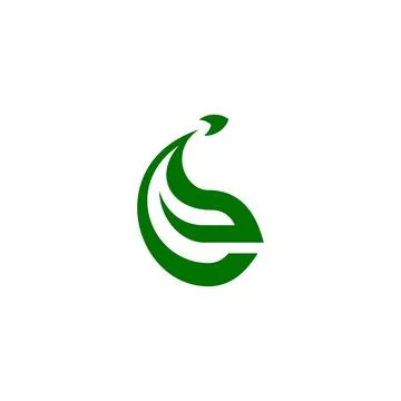 Letter E leaf logo with launched rocket. Letter E initial. Nature logo Stock Illustration