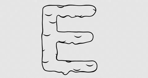 Letter E line. Video in cartoon style, melting letter on which liquid flows down Stock Footage 157202670