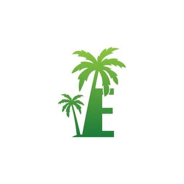 Letter E logo and  coconut tree icon design vector Illustrazione stock