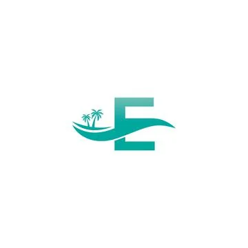 Letter E logo  coconut tree and water wave icon design Stock Illustration
