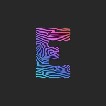 Letter E logo gradient curves pattern, smooth stripes creative identity emble Ilustração Stock